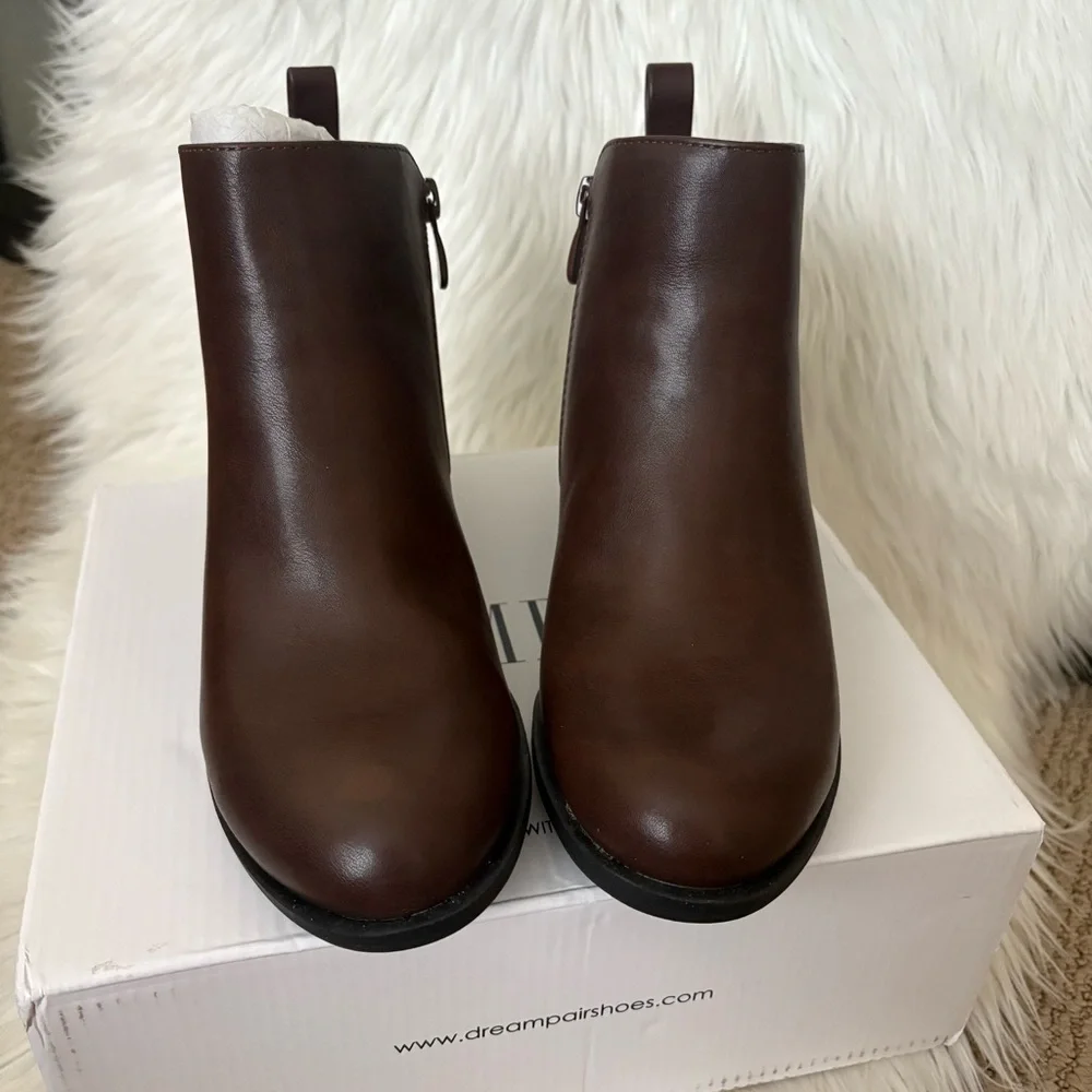 Dream Pairs Dark Brown Vegan Leather PU Ankle Boots